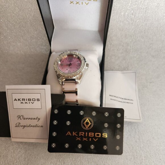 Akribos XXIV Womens Pink Genuine Ceramic Quartz Movement Watch AK514PK - Picture 1 of 8